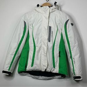 Women's White and Green Ski Jacket